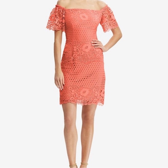 Lauren Ralph Lauren Dresses & Skirts - Lauren Ralph Lauren Lace Off The Shoulder Coral Color Dress, Lined Size 4 Petite